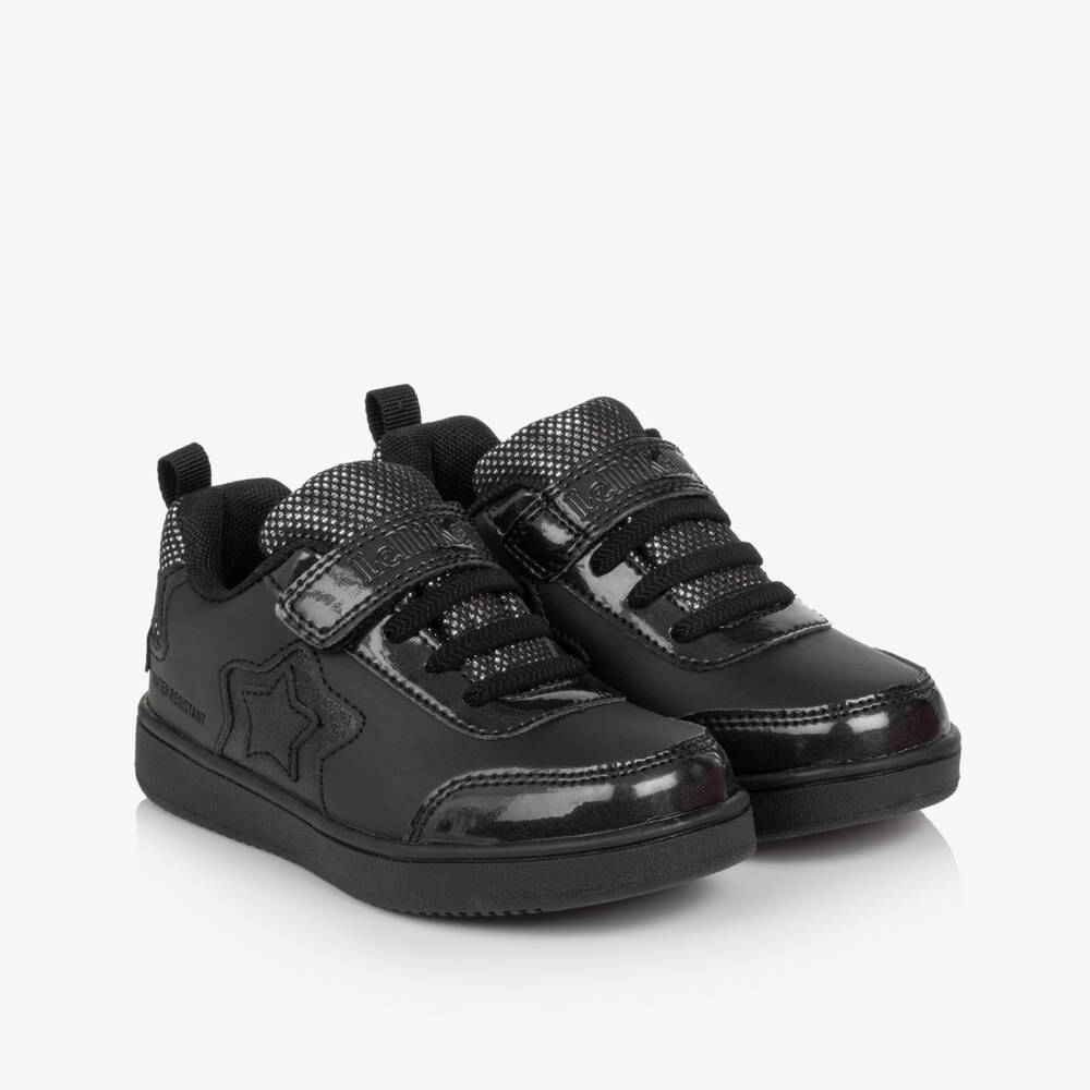 Lelli Kelly-Girls Black Faux Leather Trainers with Glittery Stars | Childrensalon