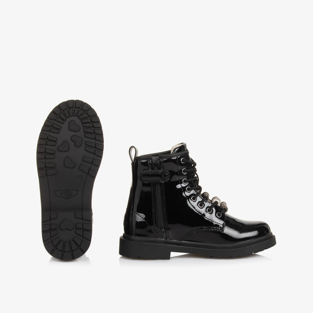 Lelli Kelly-Girls Black Patent Leather Boots with Bead Trim | Childrensalon