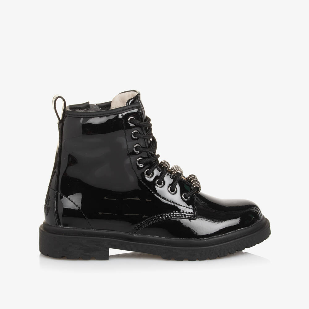Lelli Kelly-Girls Black Patent Leather Boots with Bead Trim | Childrensalon