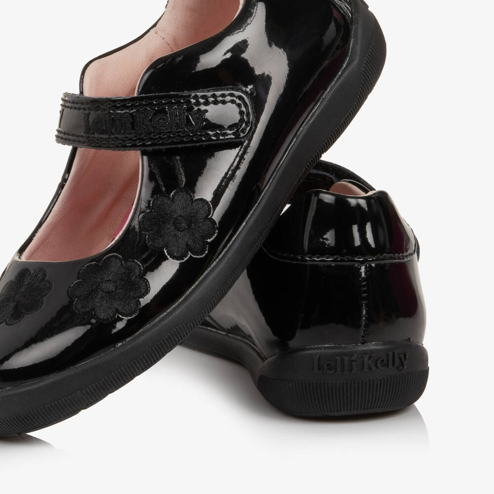 Lelli Kelly-Girls Black Patent Leather School Shoes with Flowers | Childrensalon