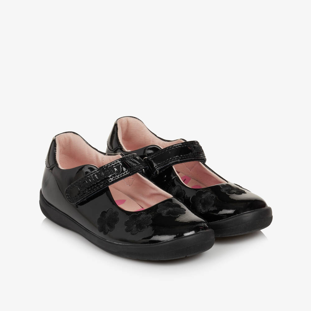 Lelli Kelly-Girls Black Patent Leather School Shoes with Flowers  | Childrensalon