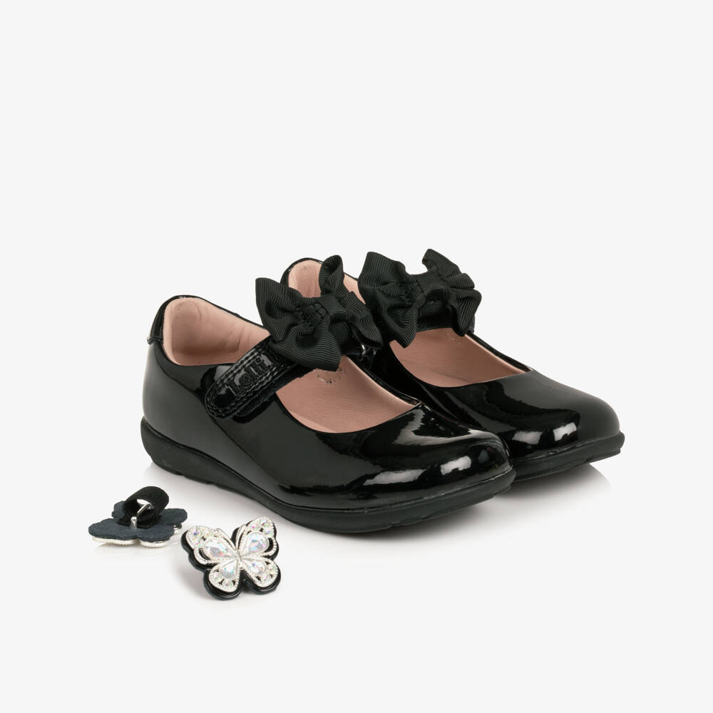 Lelli Kelly-Girls Black Patent Leather Shoes with Butterflies (G Width) | Childrensalon
