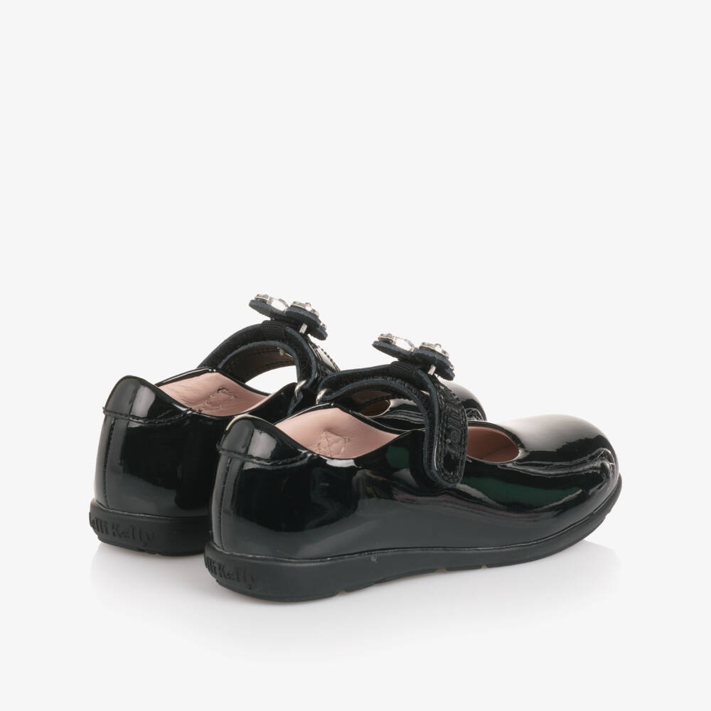 Lelli Kelly-Girls Black Patent Leather Wide Fit Shoes with Diamanté Butterflies | Childrensalon