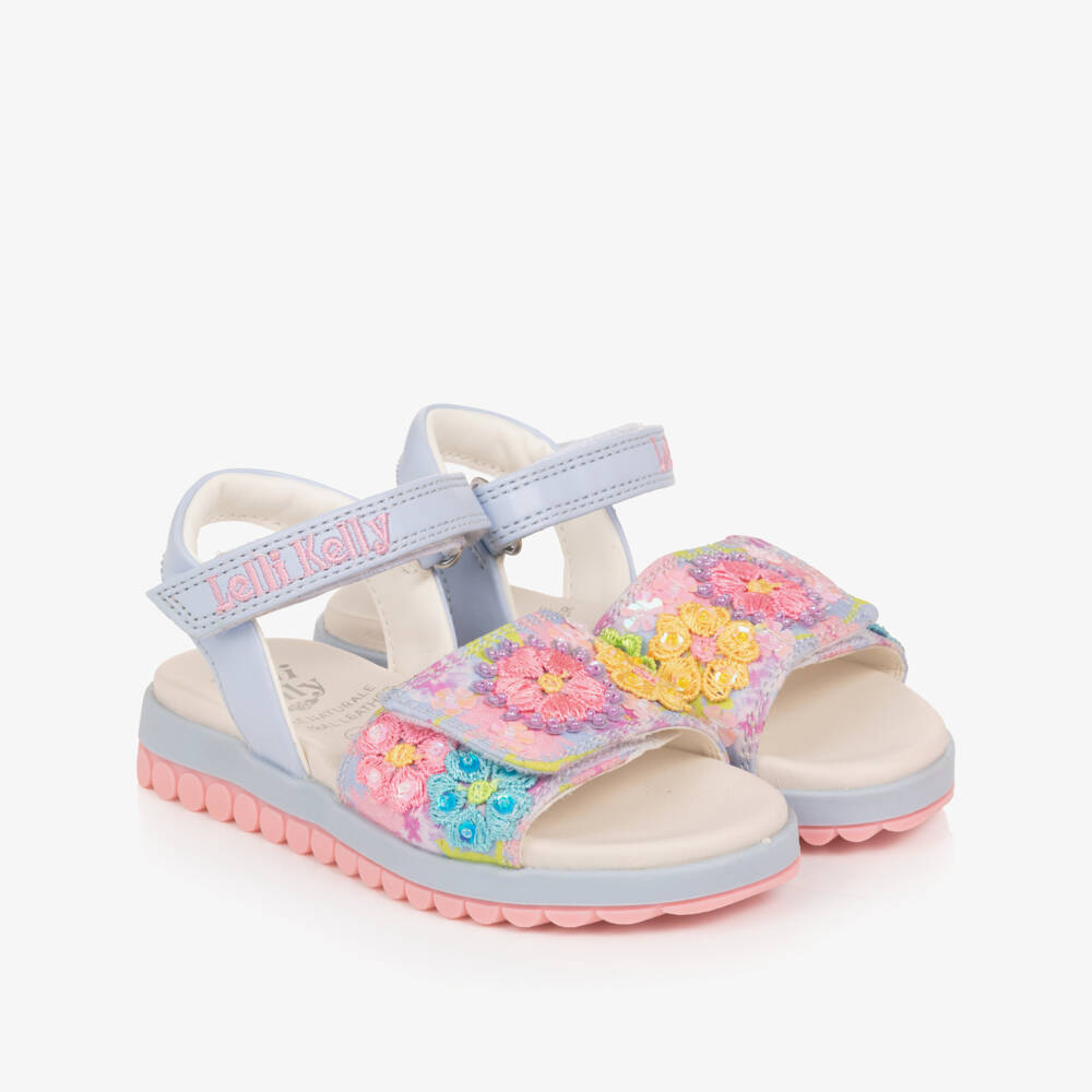 Lelli Kelly-صندل مزين بورود مطرزة وخرز لون أزرق للبنات  | Childrensalon