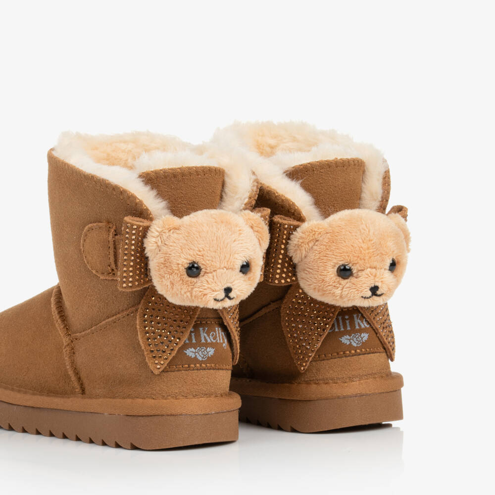 Lelli Kelly-Girls Brown Suede Boots with Teddies | Childrensalon