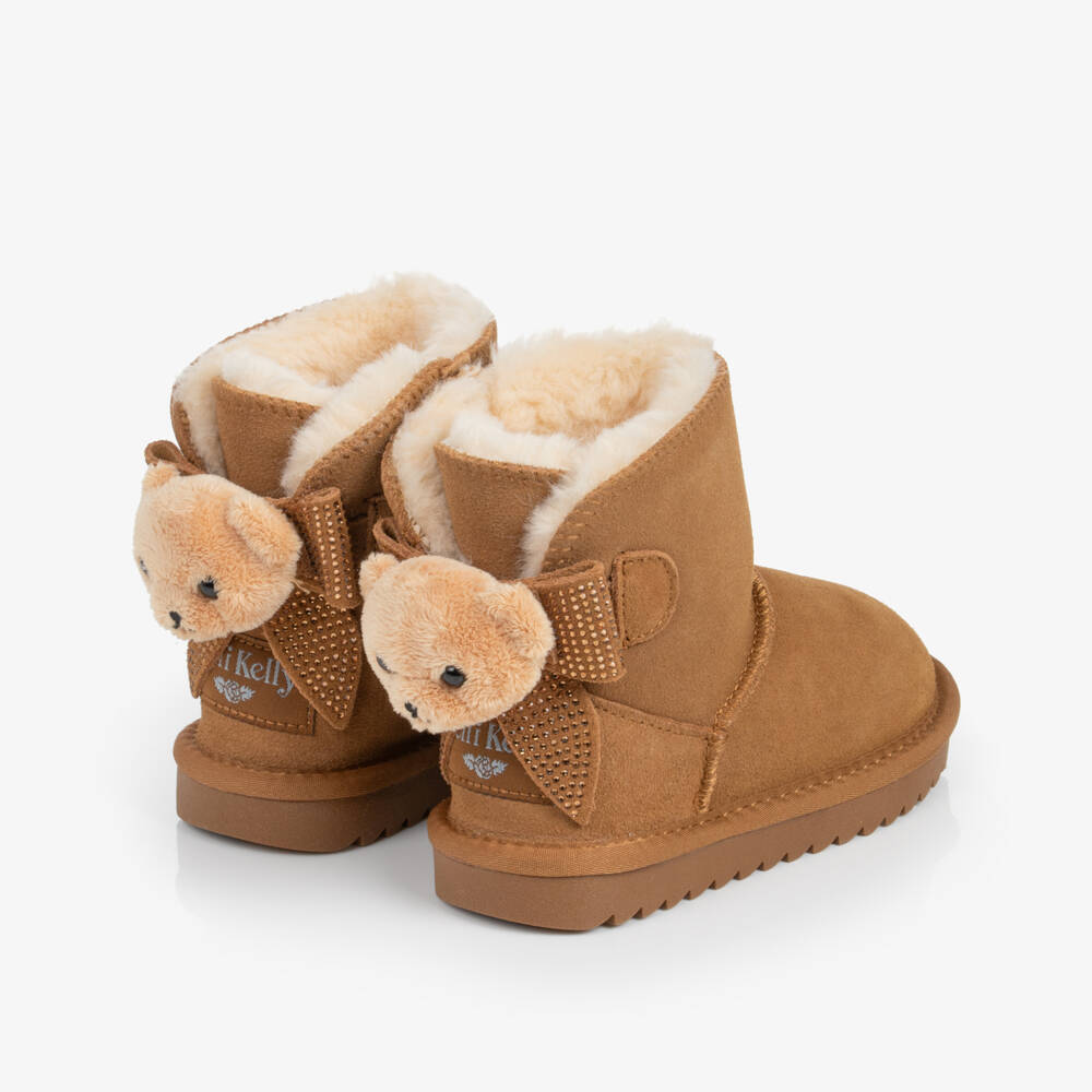 Lelli Kelly-Girls Brown Suede Boots with Teddies | Childrensalon