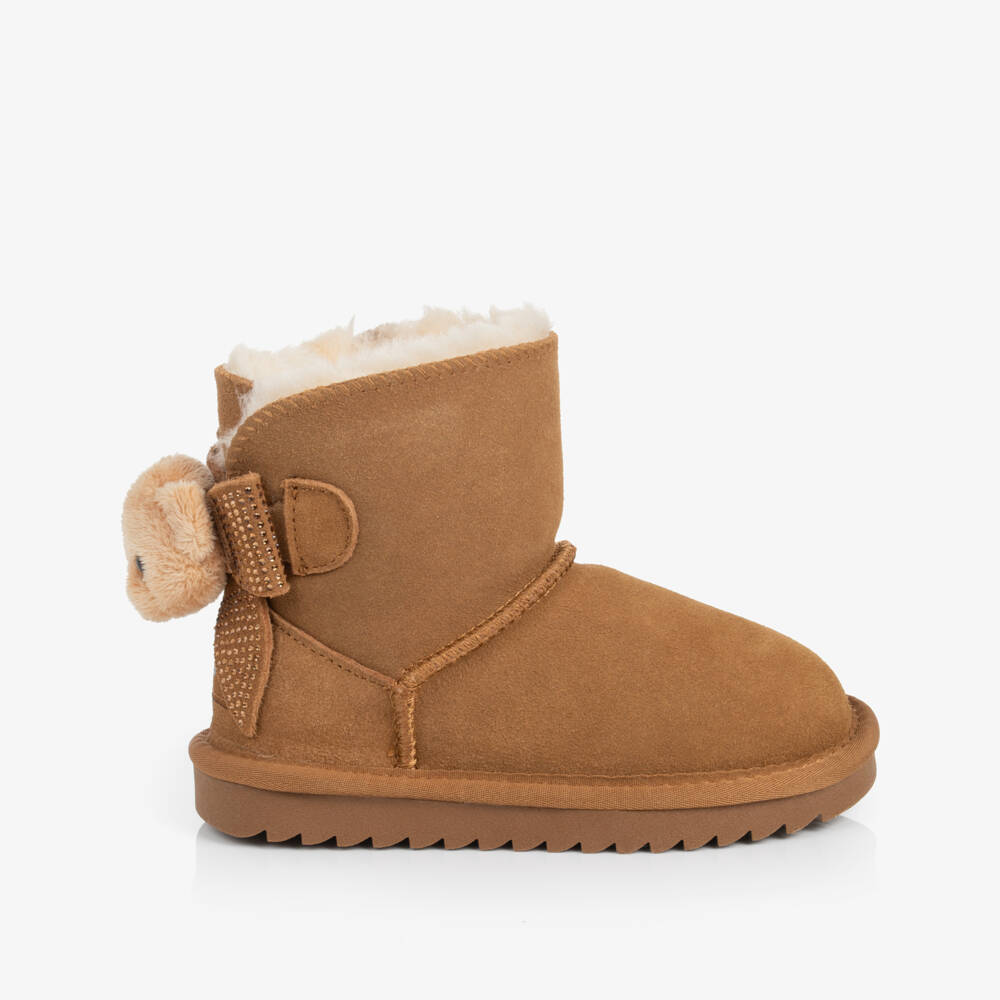 Lelli Kelly-Girls Brown Suede Boots with Teddies | Childrensalon