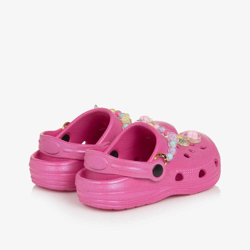 Lelli Kelly-Girls Fuchsia Pink Pearlescent Clog Sandals with Decorations | Childrensalon