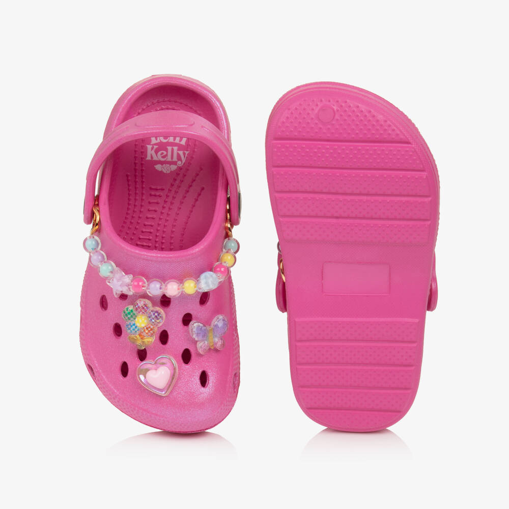 Lelli Kelly-Girls Fuchsia Pink Pearlescent Clog Sandals with Decorations | Childrensalon