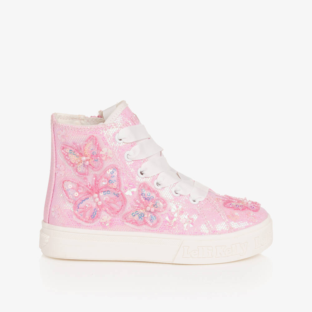 Lelli Kelly-Girls Glittery Pink Butterfly High-Top Trainers | Childrensalon