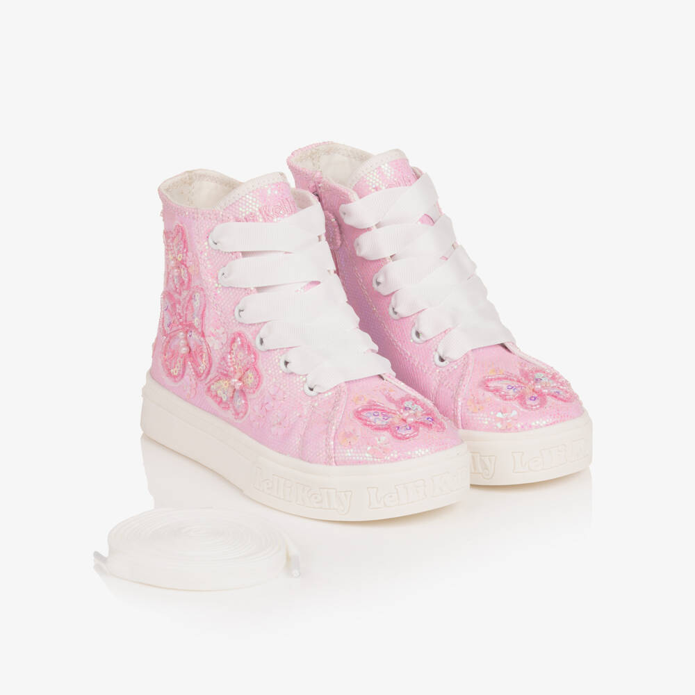 Lelli Kelly-Girls Glittery Pink Butterfly High-Top Trainers | Childrensalon