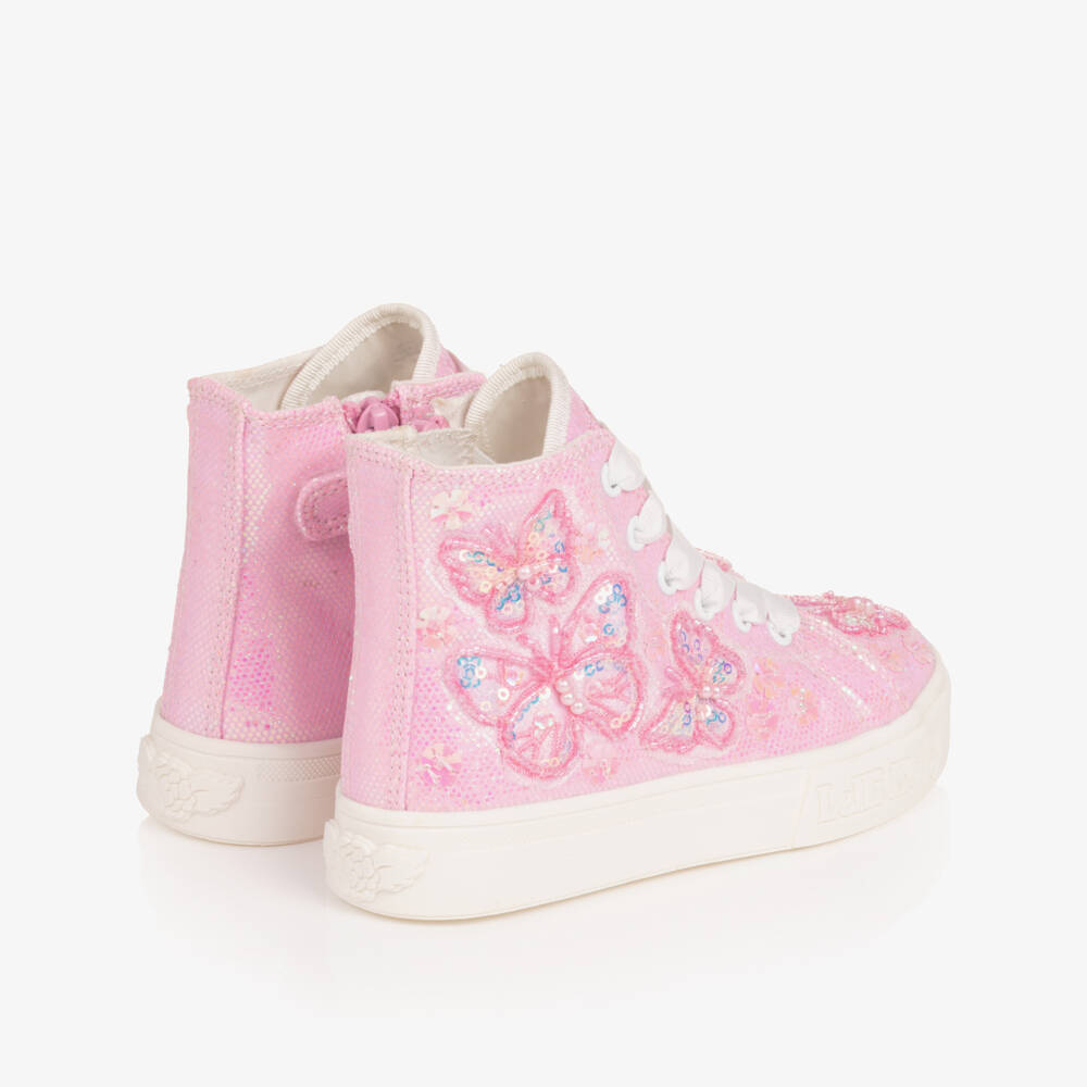 Lelli Kelly-Girls Glittery Pink Butterfly High-Top Trainers | Childrensalon