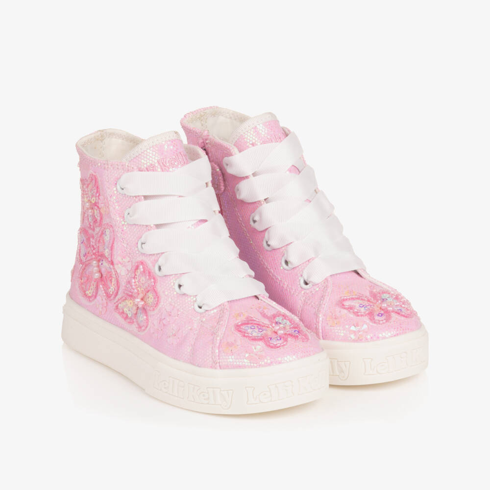 Lelli Kelly-Girls Glittery Pink Butterfly High-Top Trainers | Childrensalon