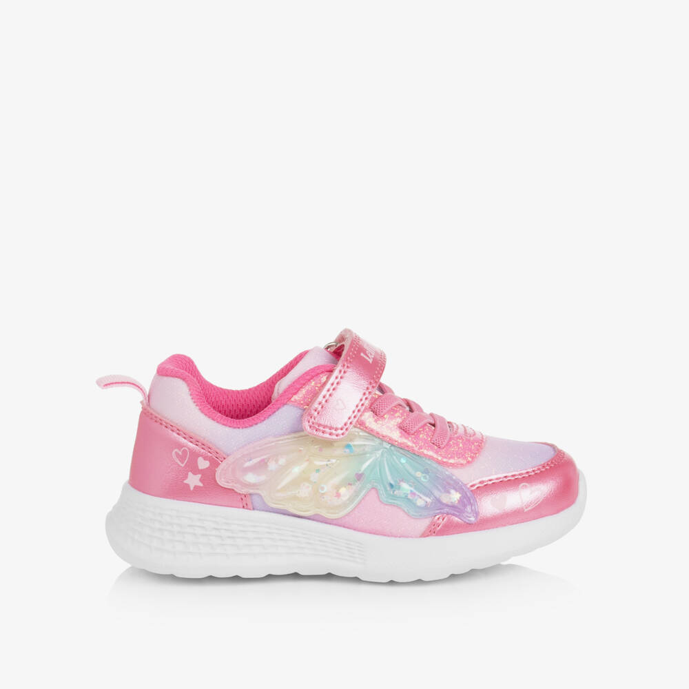 Lelli Kelly-Girls Glittery Pink Butterfly Light-Up Trainers | Childrensalon