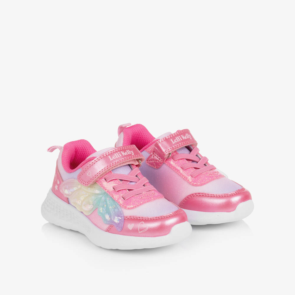 Lelli Kelly-Girls Glittery Pink Butterfly Light-Up Trainers | Childrensalon