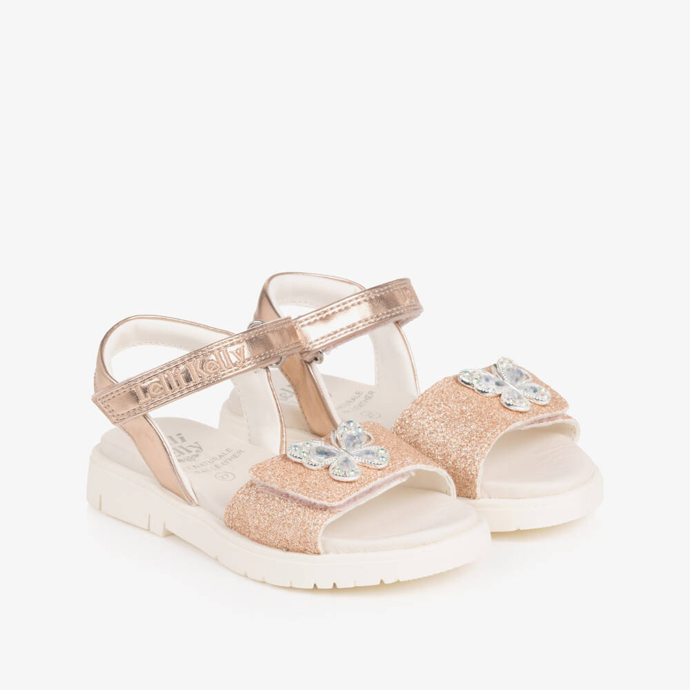 Lelli Kelly-صندل مزين بفراشات لامعة لون ذهبي وردي للبنات  | Childrensalon