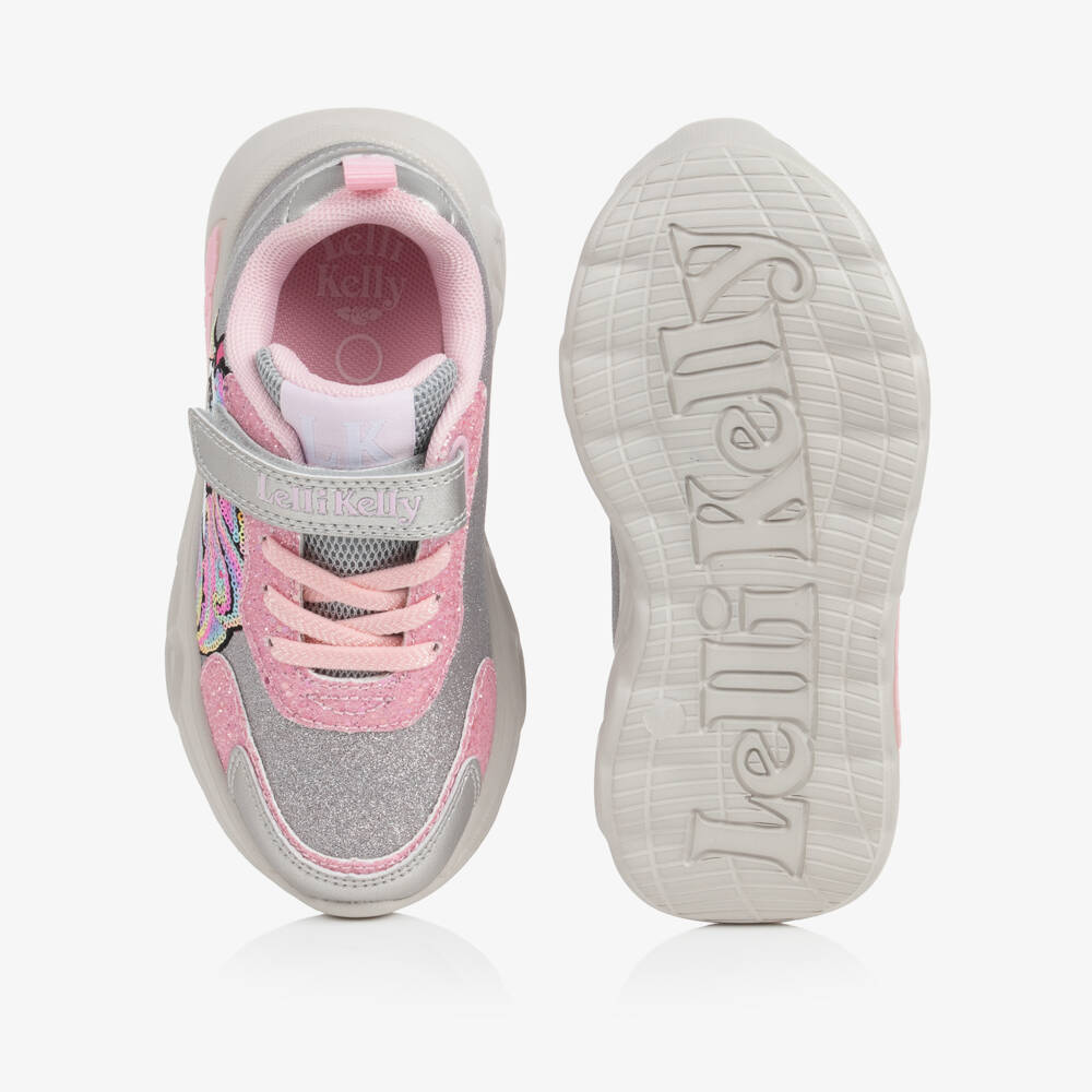 Lelli Kelly-Girls Glittery Silver & Pink Unicorn Light-Up Trainers | Childrensalon