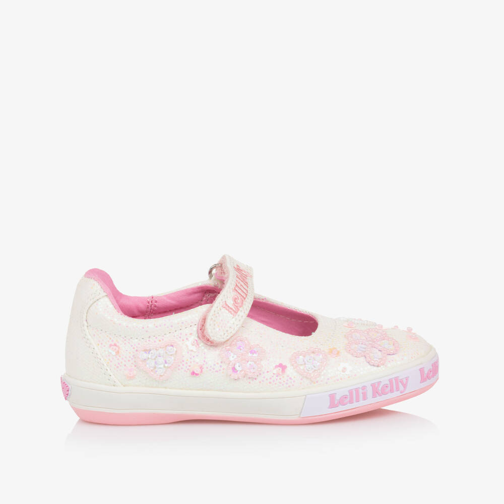 Lelli Kelly-Girls Glittery White & Pink Beaded Shoes | Childrensalon