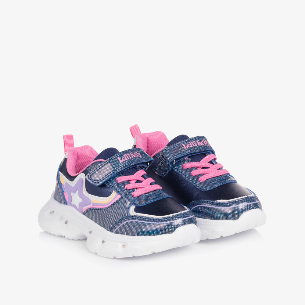 Lelli Kelly-Girls Iridescent Blue Faux Leather Star Light-Up Trainers | Childrensalon