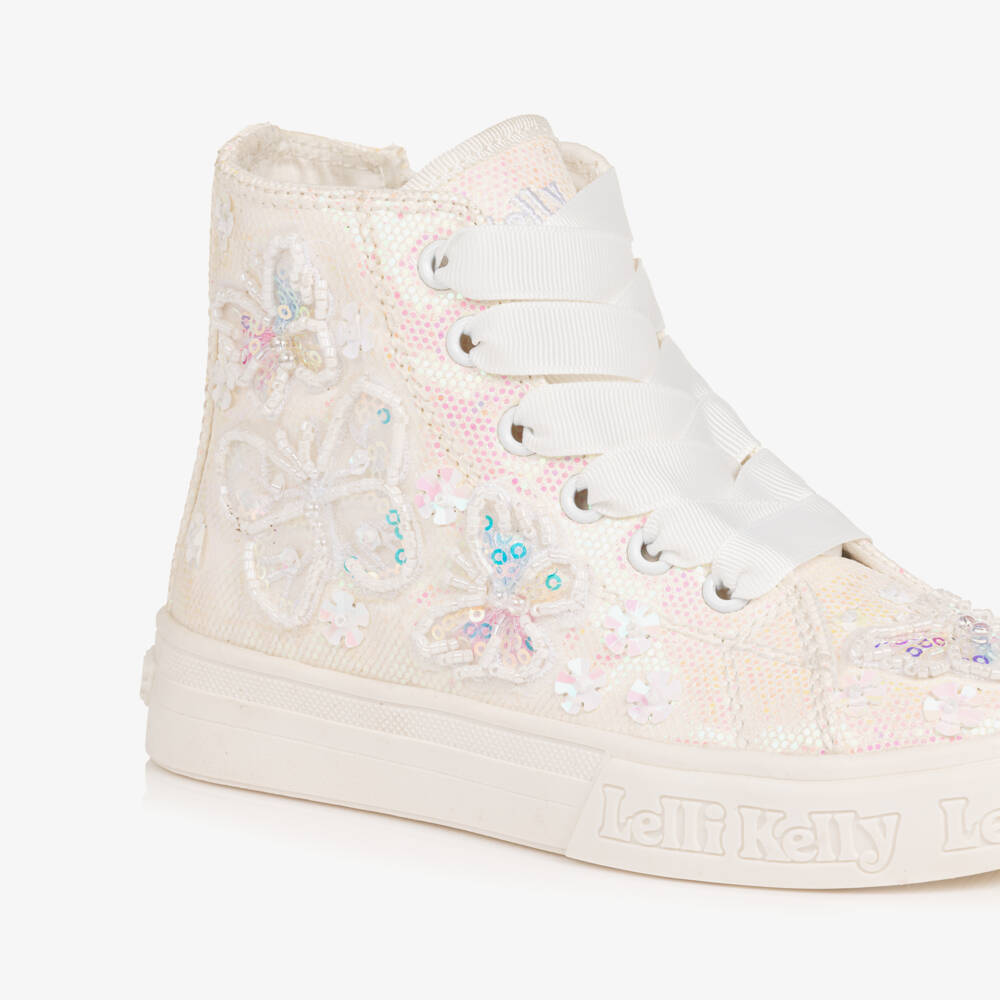 Lelli Kelly-Girls Iridescent White Glitter High-Top Trainers | Childrensalon