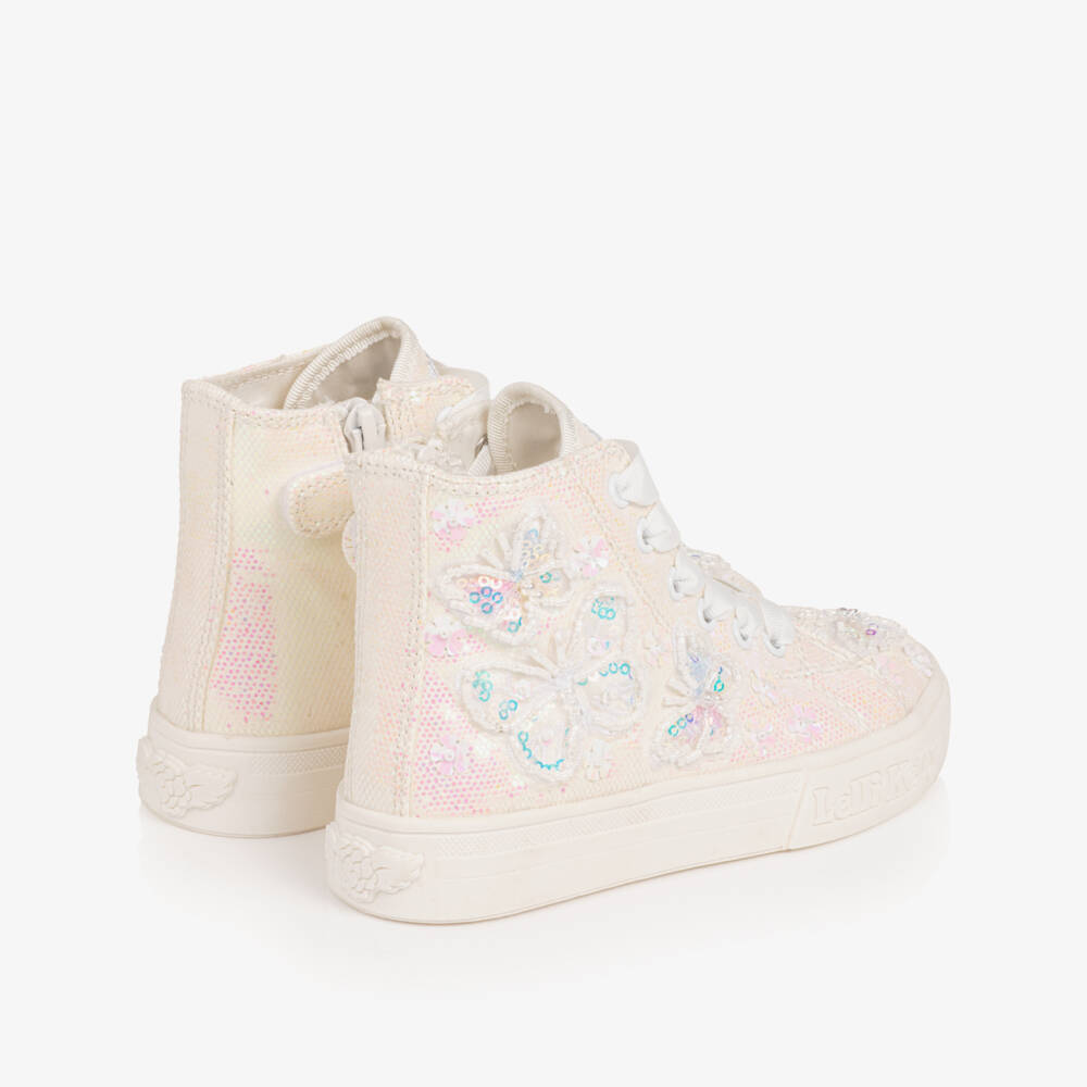 Lelli Kelly-Girls Iridescent White Glitter High-Top Trainers | Childrensalon