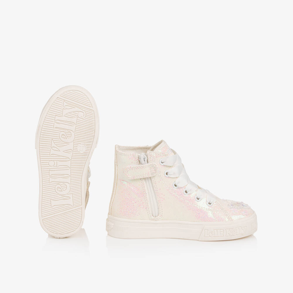 Lelli Kelly-Girls Iridescent White Glitter High-Top Trainers | Childrensalon