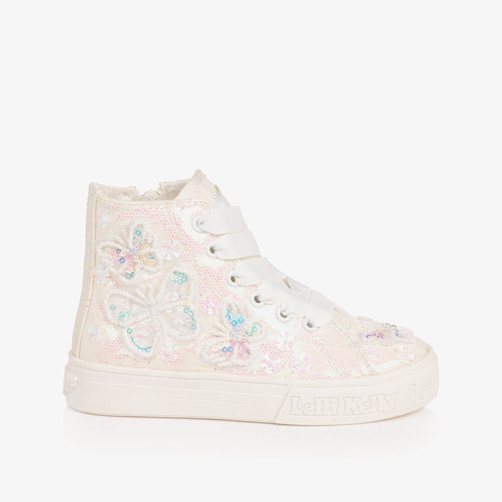 Lelli Kelly-Girls Iridescent White Glitter High-Top Trainers | Childrensalon