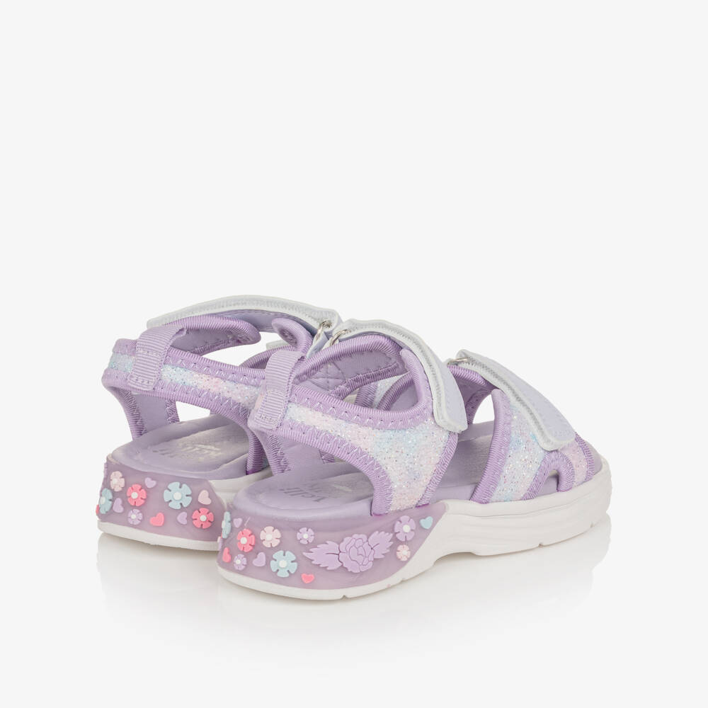 Lelli Kelly-Girls Lilac Glitter Sandals with Floral Light-Up Heel | Childrensalon