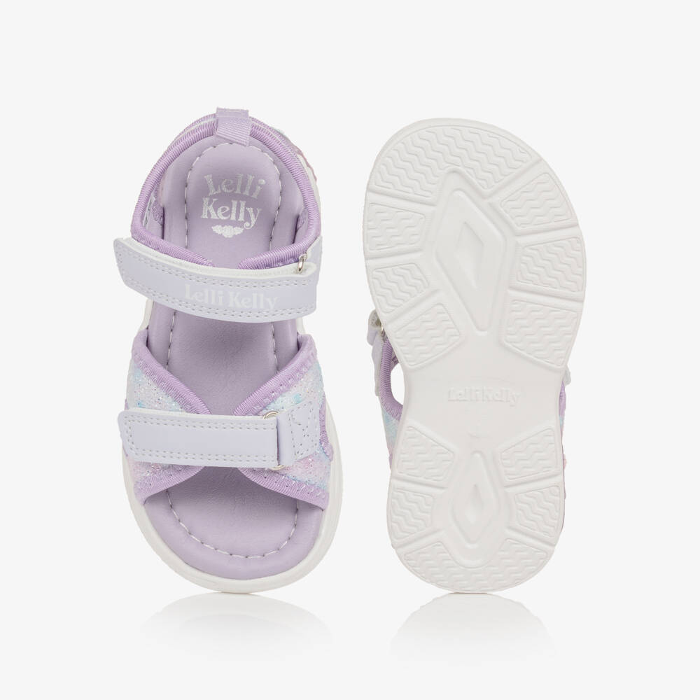 Lelli Kelly-Girls Lilac Glitter Sandals with Floral Light-Up Heel | Childrensalon