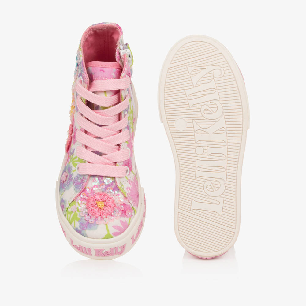 Lelli Kelly-Girls Multi Floral Canvas High-Top Trainers | Childrensalon