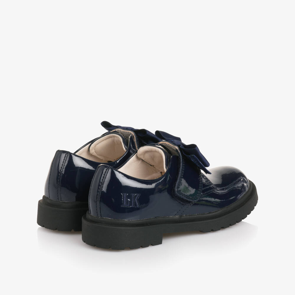 Lelli Kelly-Girls Navy Blue Patent Leather Shoes with Grosgrain Bows | Childrensalon