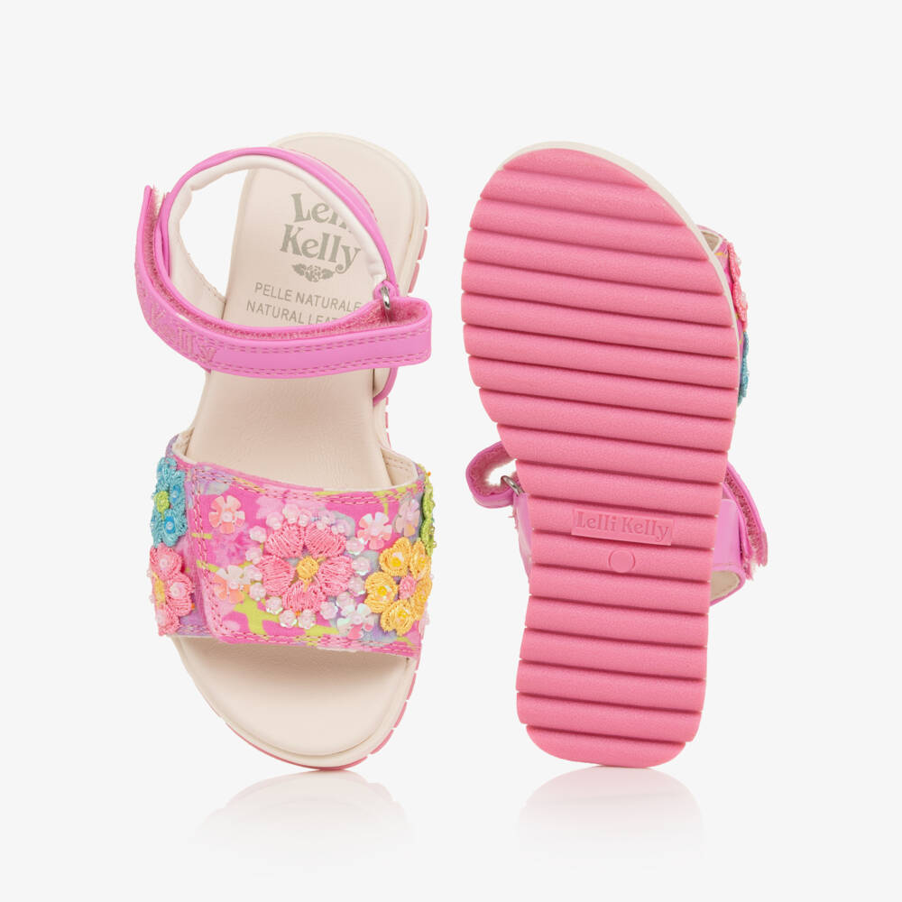 Lelli Kelly-Girls Pink Beaded Floral Print Sandals | Childrensalon