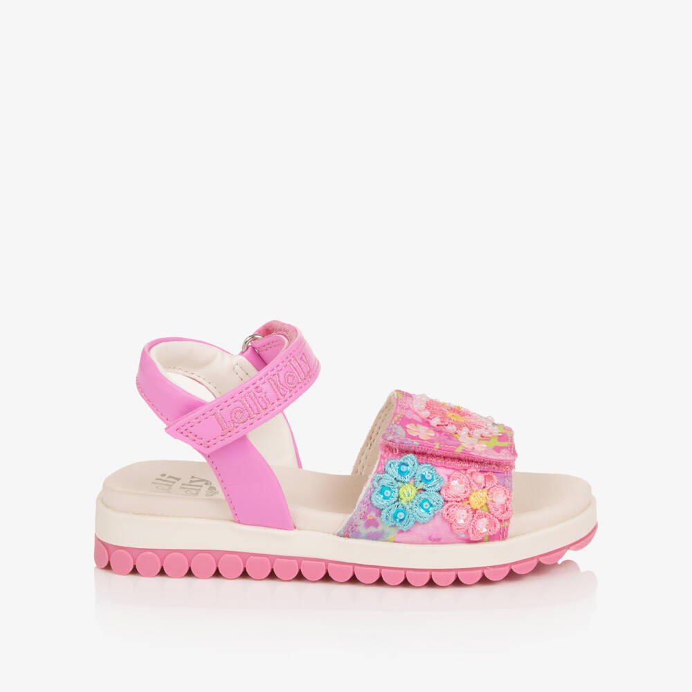 Lelli Kelly-Girls Pink Beaded Floral Print Sandals | Childrensalon