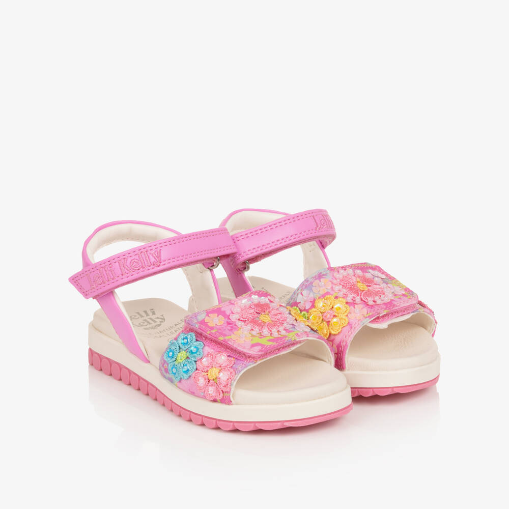 Lelli Kelly-Girls Pink Beaded Floral Print Sandals | Childrensalon
