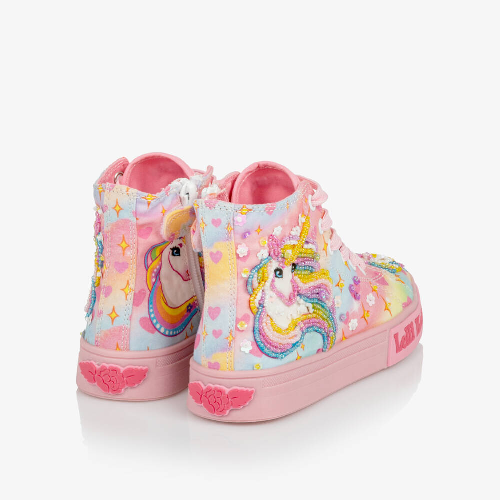 Lelli Kelly-Girls Pink Beaded Unicorn High-Top Trainers | Childrensalon