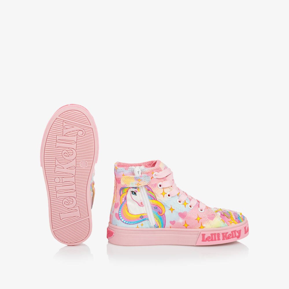 Lelli Kelly-Girls Pink Beaded Unicorn High-Top Trainers | Childrensalon