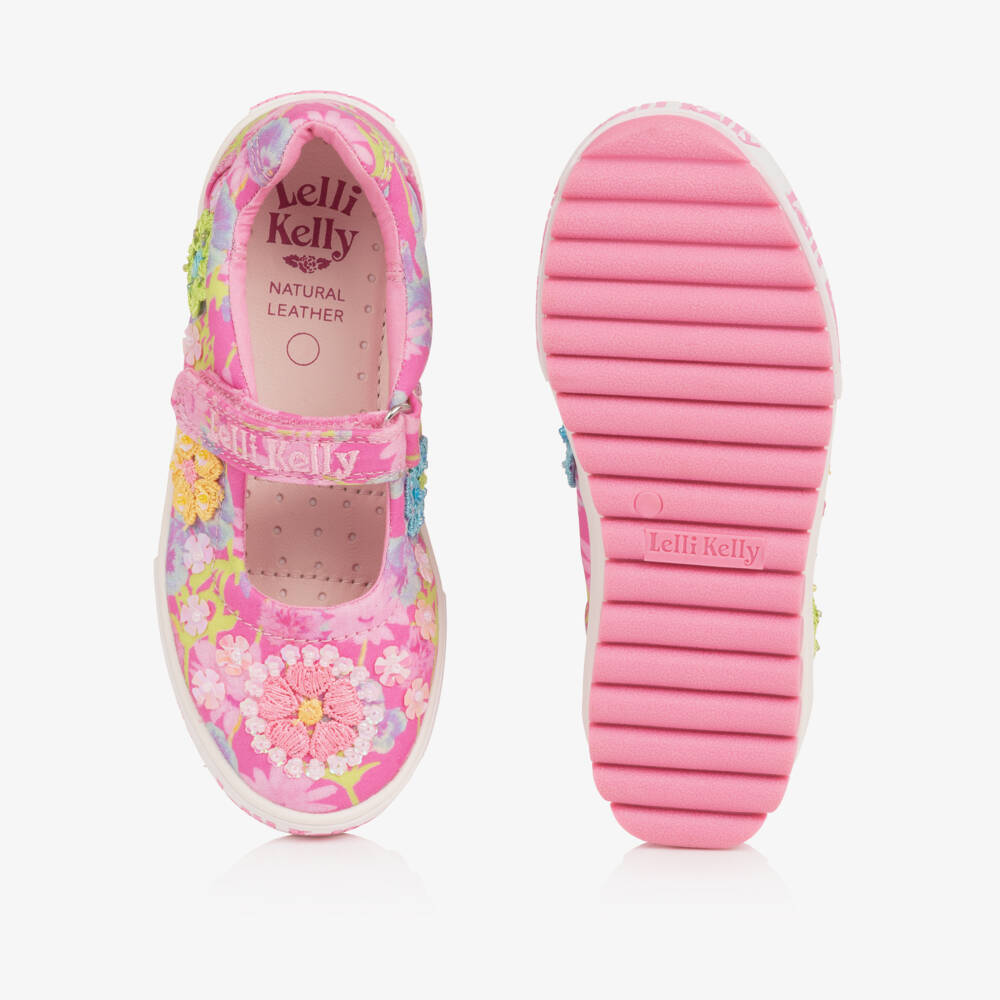 Lelli Kelly-Girls Pink Floral Canvas Sequinned Velcro Shoes | Childrensalon
