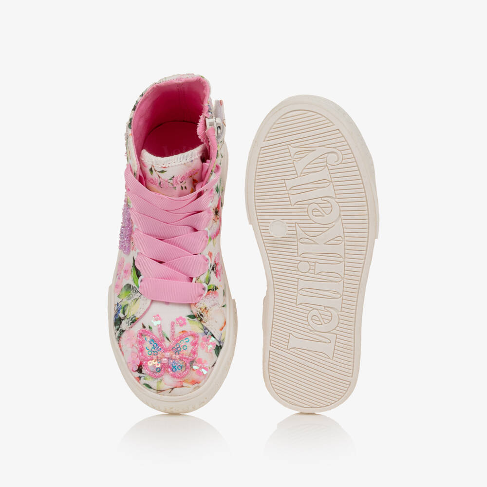 Lelli Kelly-Girls Pink Floral Print & Beaded Butterfly High-Top Trainers | Childrensalon