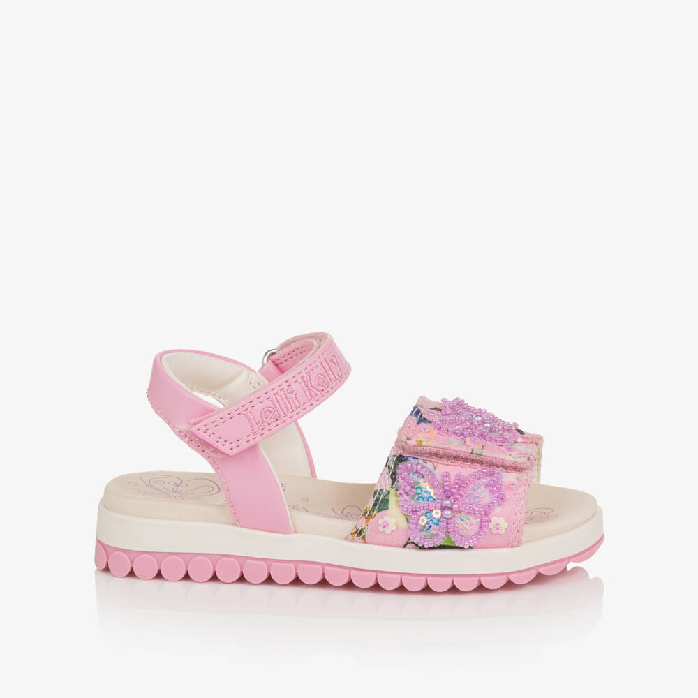 Lelli Kelly-Girls Pink Floral Sandals with Lilac Beaded Butterflies | Childrensalon