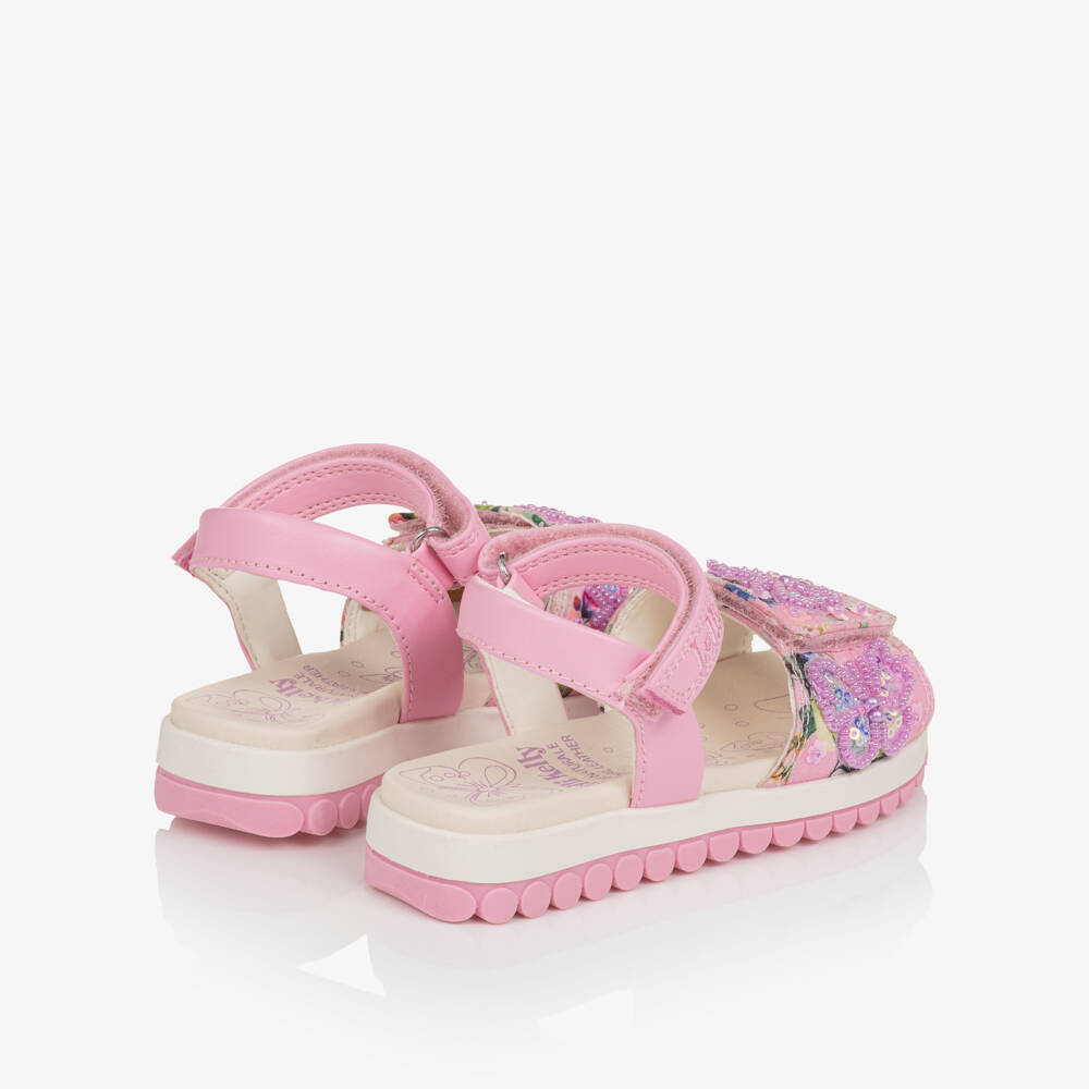 Lelli Kelly-Girls Pink Floral Sandals with Lilac Beaded Butterflies | Childrensalon