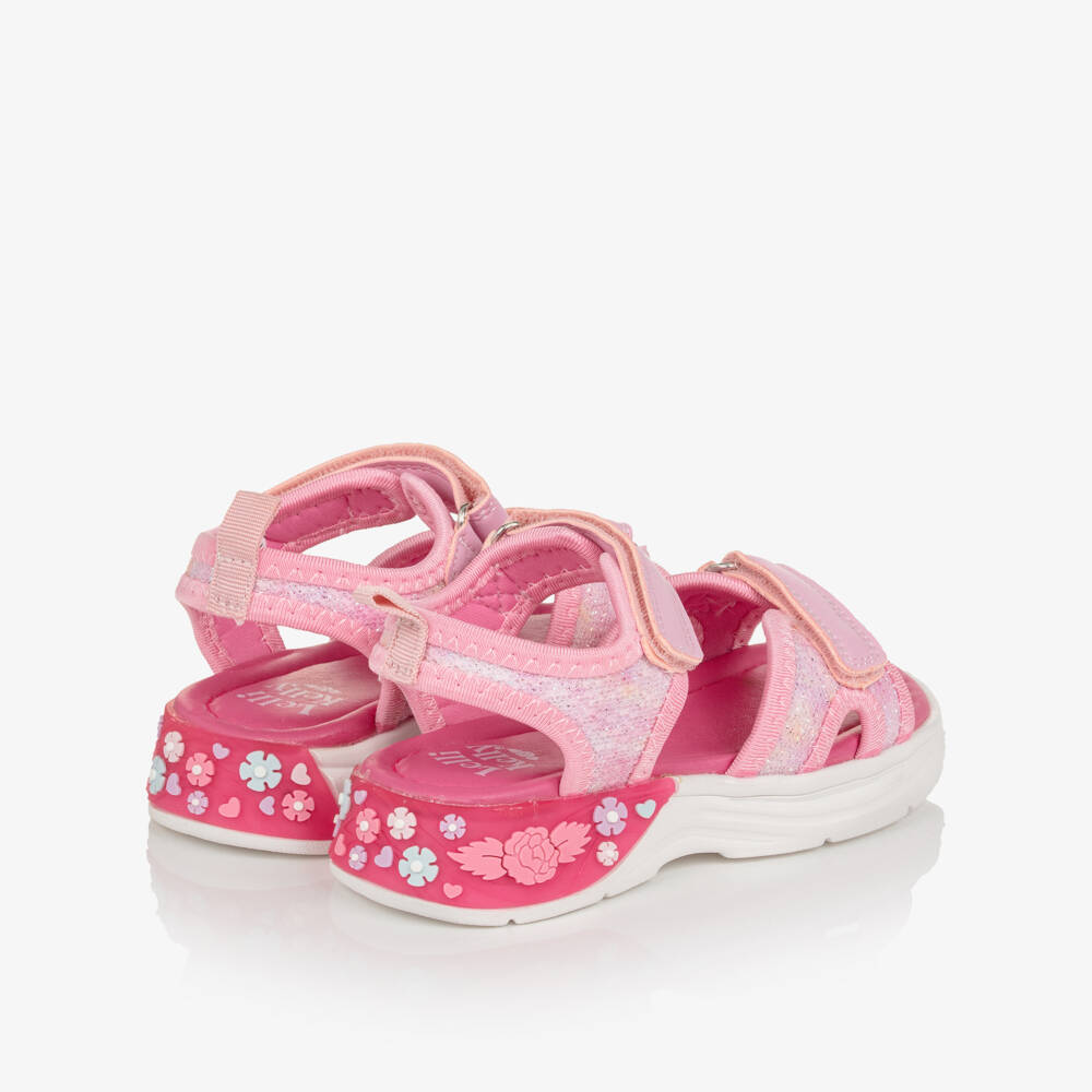 Lelli Kelly-Girls Pink Glitter Sandals with Floral Light-Up Heel | Childrensalon