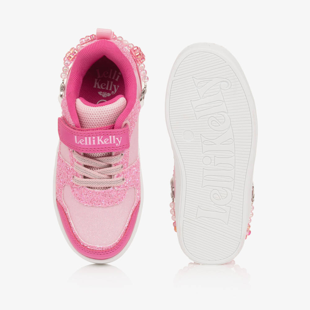 Lelli Kelly-Girls Pink Glitter Velcro Trainers with Bracelet Trim | Childrensalon