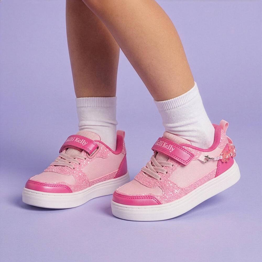 Lelli Kelly-Girls Pink Glitter Velcro Trainers with Bracelet Trim | Childrensalon
