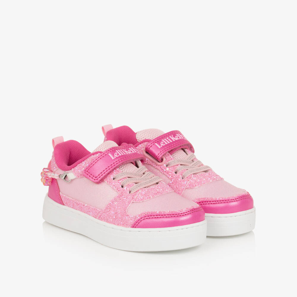 Lelli Kelly-Girls Pink Glitter Velcro Trainers with Bracelet Trim | Childrensalon