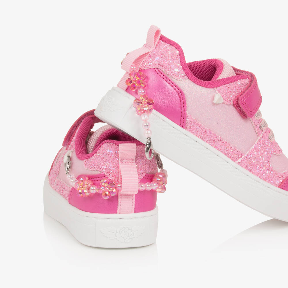 Lelli Kelly-Girls Pink Glitter Velcro Trainers with Bracelet Trim | Childrensalon