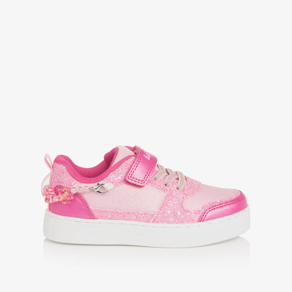 Lelli Kelly-Girls Pink Glitter Velcro Trainers with Bracelet Trim | Childrensalon