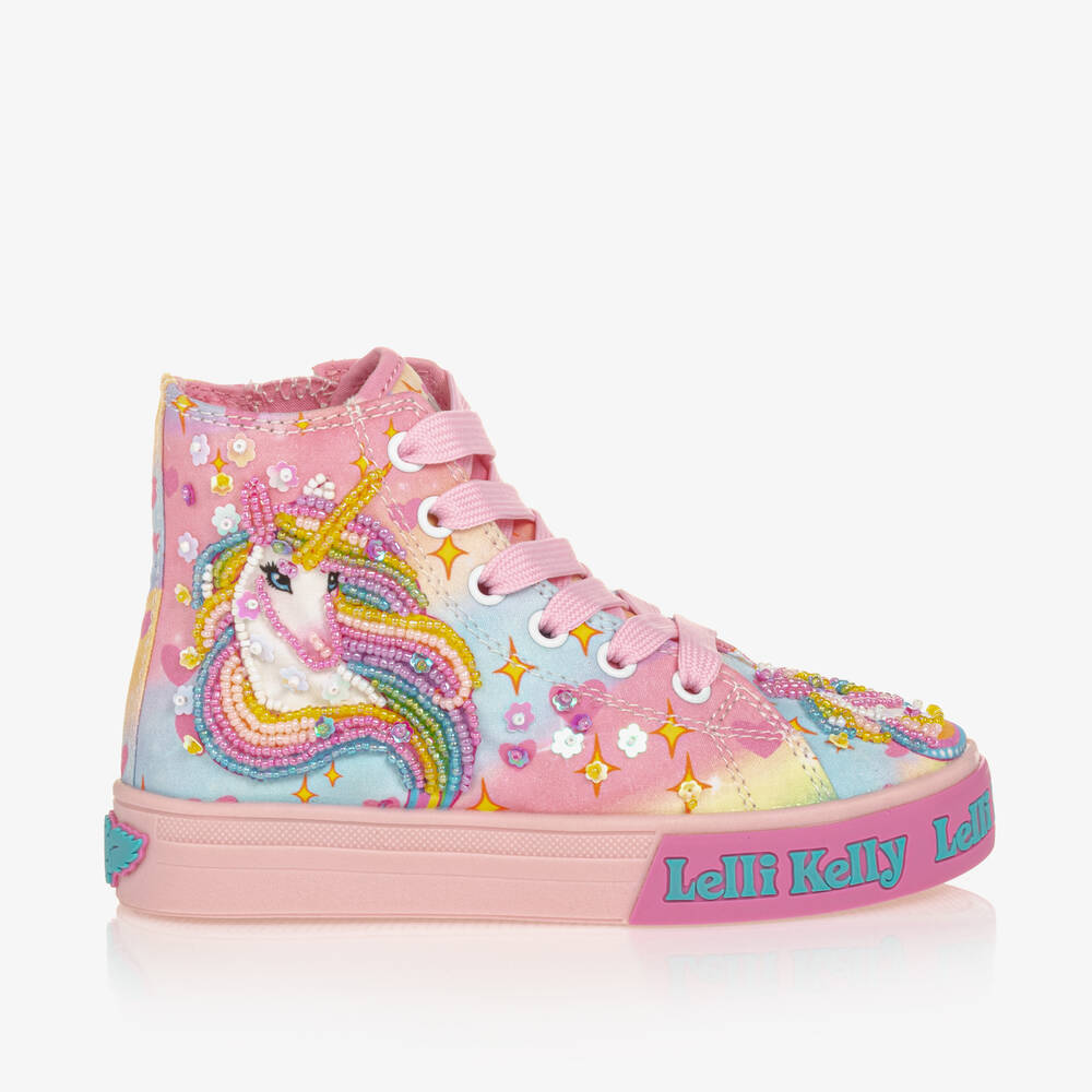 Lelli Kelly-Girls Pink Unicorn High-Top Trainers | Childrensalon