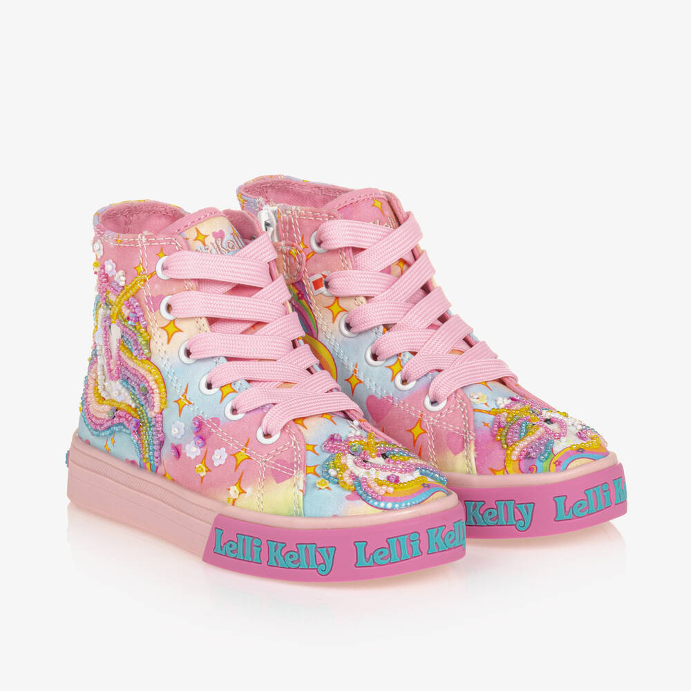 Lelli Kelly-Girls Pink Unicorn High-Top Trainers | Childrensalon