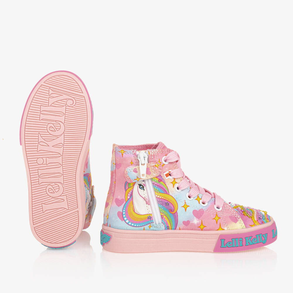 Lelli Kelly-Girls Pink Unicorn High-Top Trainers | Childrensalon