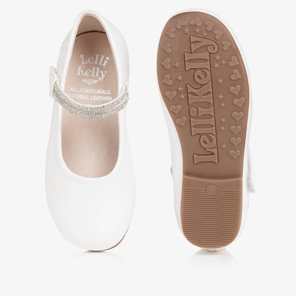 Lelli Kelly-Girls White Faux Leather Shoes with Diamanté Strap | Childrensalon